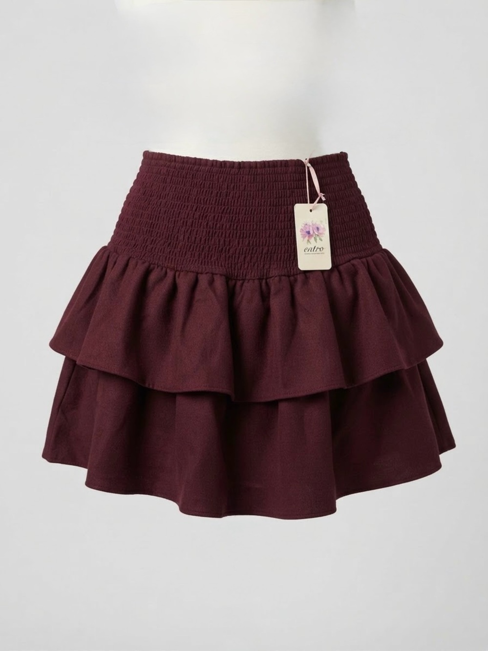 NWT Entro Burgundy Satin Tiered Mini Skirt